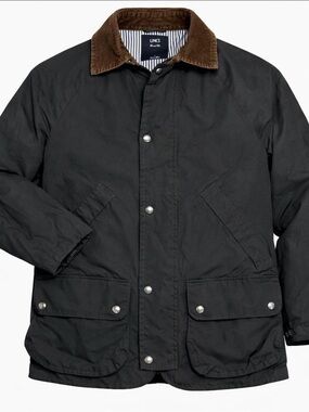 INC International Concepts Black Raincoat with Brown Corduroy Collar